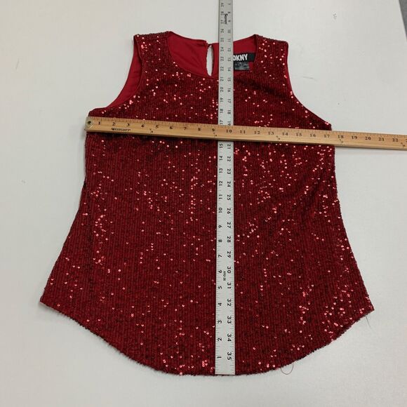 DKNY Tank Top Womens S Small Ruby Sequined Round Neck Sleeveless Keyhole Lined - Picture 7 of 13